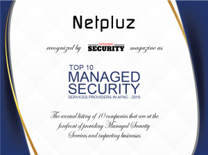 Netpluz Top 10 Managed Security Service Providers APAC 2019 award